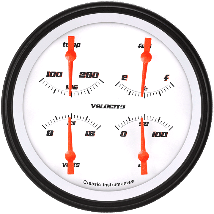 Classic Instruments VS78WBLF Velocity White w/ Black Bezel 4 - 5/8" Quad fuel 0