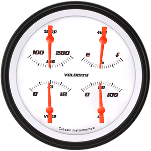 Classic Instruments VS78WBLF Velocity White w/ Black Bezel 4 - 5/8" Quad fuel 0