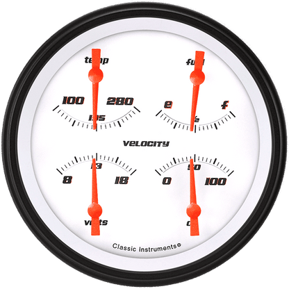 Classic Instruments VS78WBLF Velocity White w/ Black Bezel 4 - 5/8" Quad fuel 0