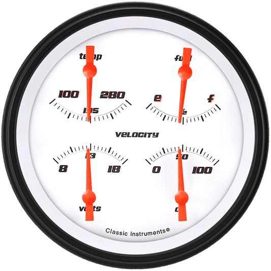 Classic Instruments VS31WBLF Velocity White - Quad Gauge 4-5/8" (Fuel 0-30 OHM)