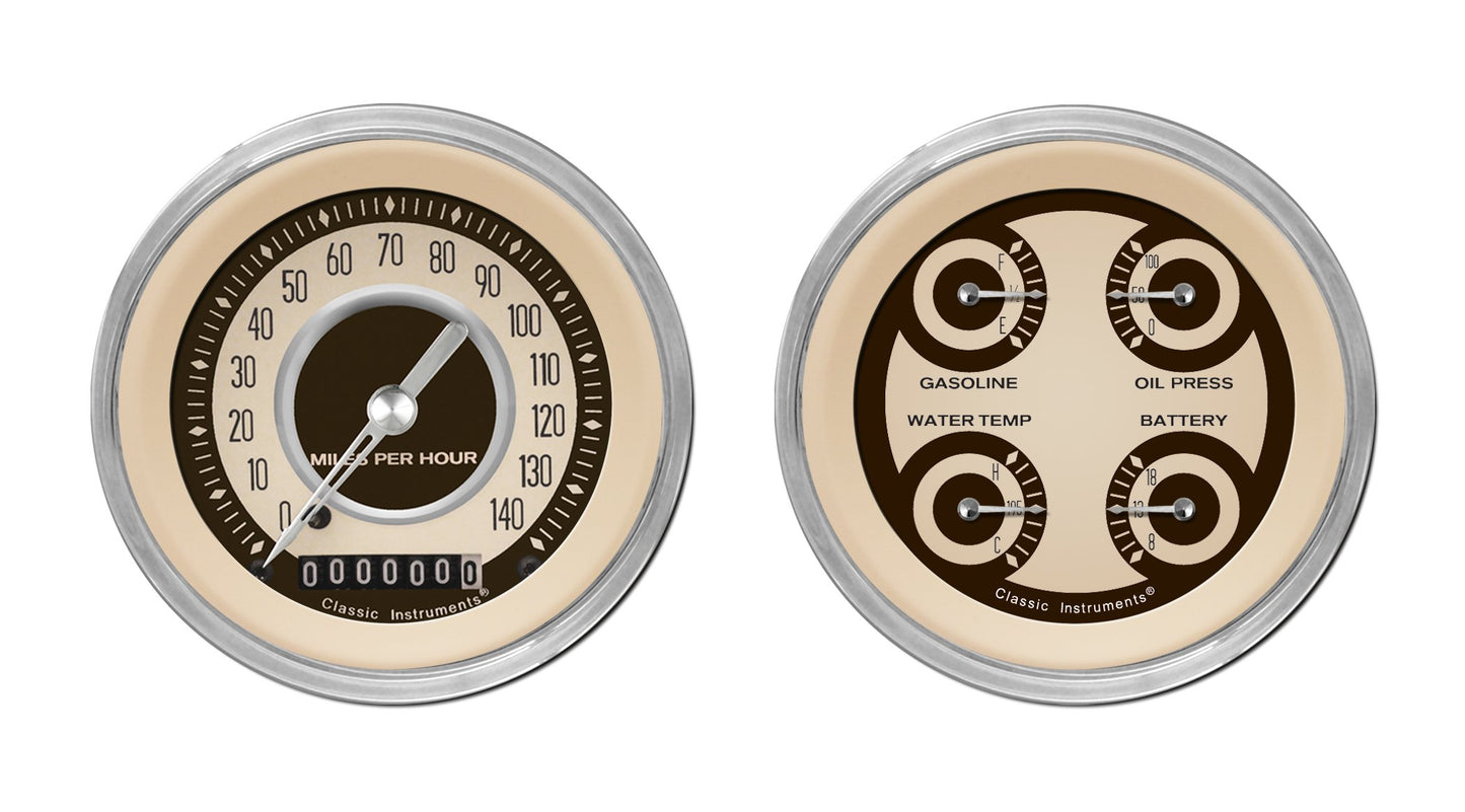 Classic Instruments NT02SHC Nostalgia VT - 2 Gauge Set 3-3/8" Speedo & 3-3/8" Quad
