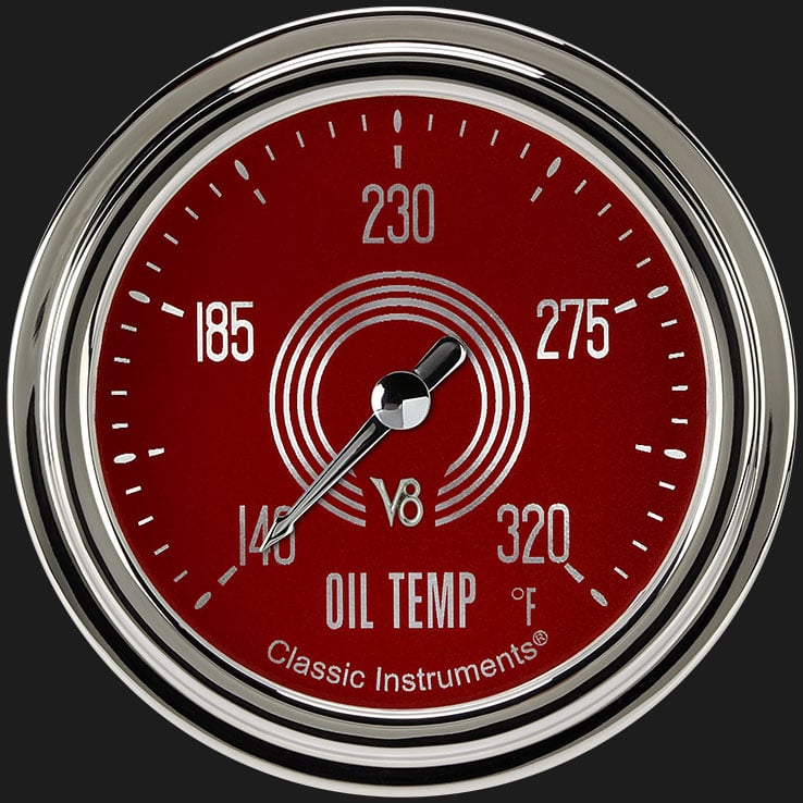 Classic Instruments V8RS328SLC V8 Red Steelie 2 5/8" Oil Temperature Gauge