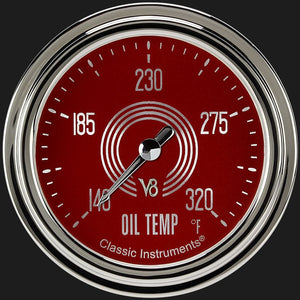 Classic Instruments V8RS328SLC V8 Red Steelie 2 5/8" Oil Temperature Gauge