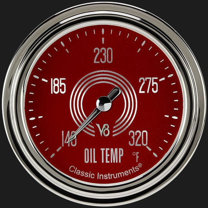 Classic Instruments V8RS328SLC V8 Red Steelie 2 5/8" Oil Temperature Gauge