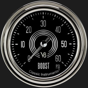 Classic Instruments V8SR343SLC V8 Speedster 2 5/8" Boost Gauge, 60 psi