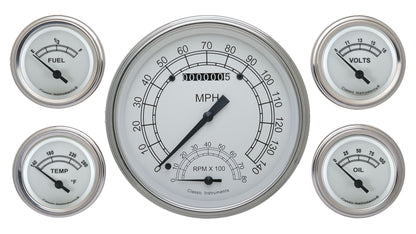 Classic Instruments CW65SLF Classic White - 5 Gauge Set 4-5/8" Speedtachular & 2-1/8" Fuel, Oil, Temp, Volts