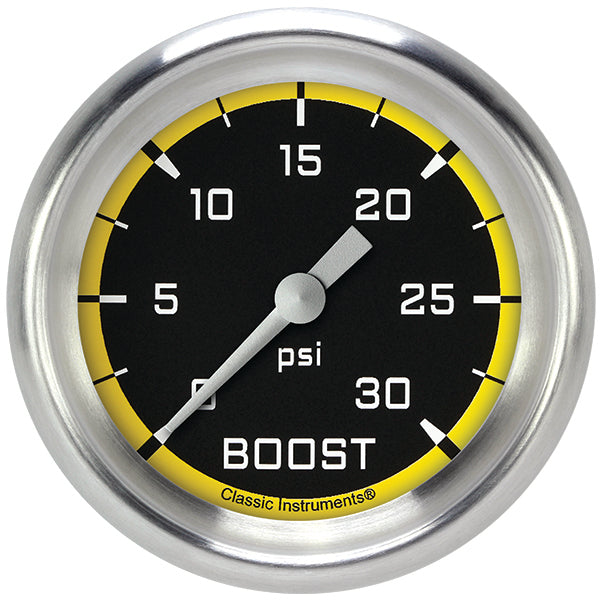 Classic Instruments AX342YAPF Autocross Yellow 2 5/8" Boost Gauge, 30 psi