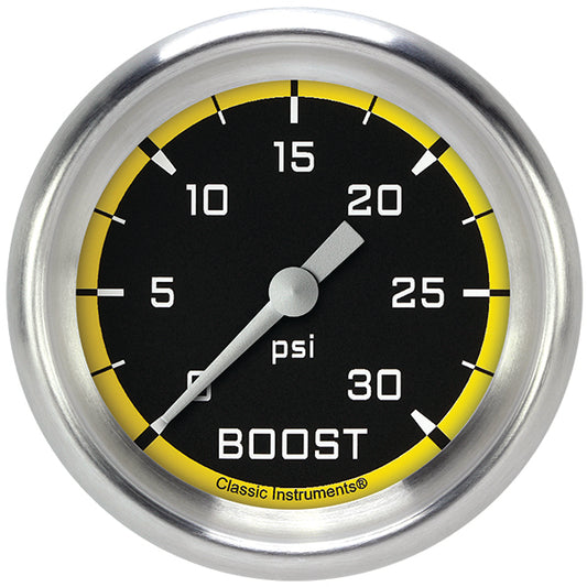 Classic Instruments AX342YAPF Autocross Yellow 2 5/8" Boost Gauge, 30 psi