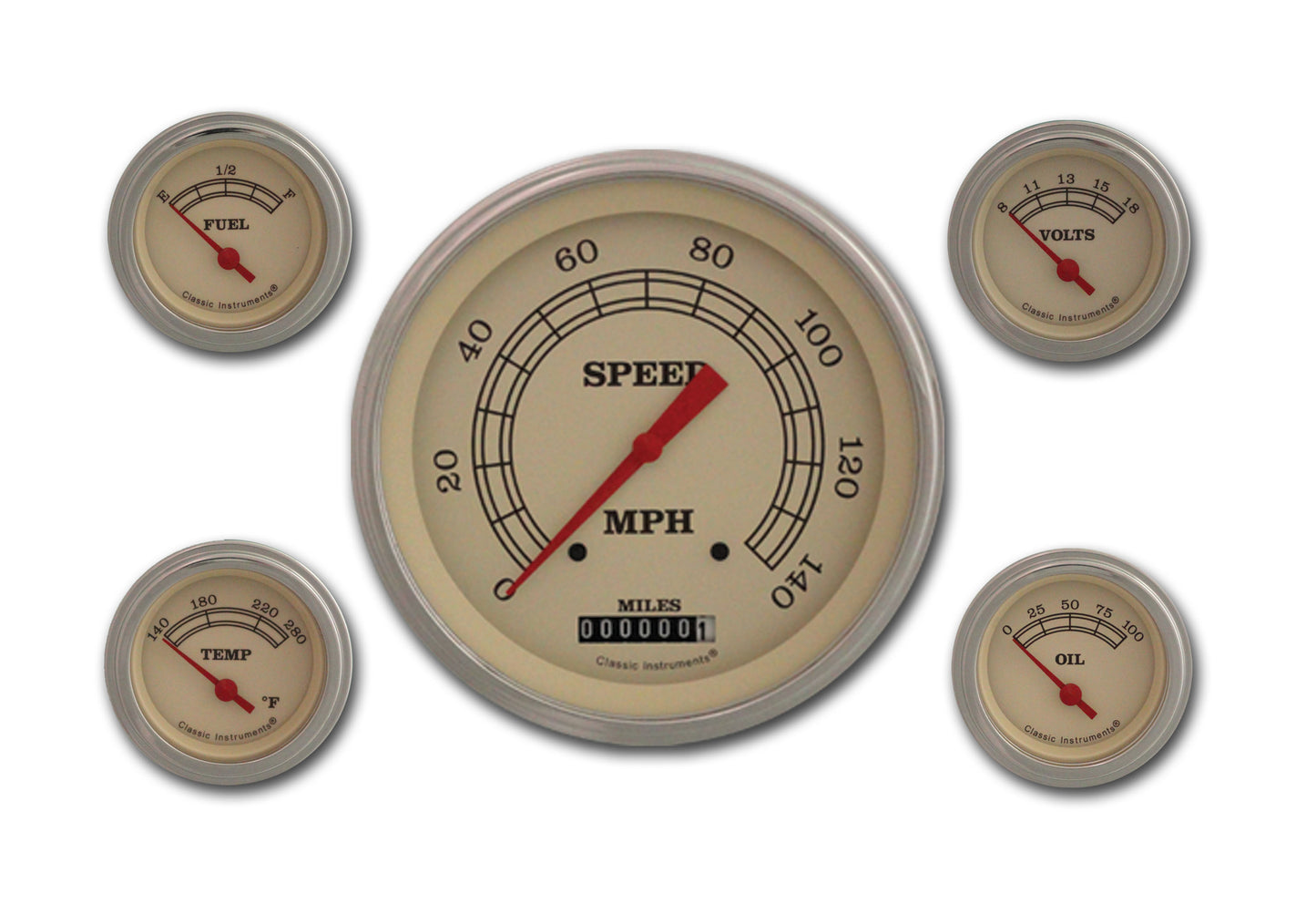 Classic Instruments VT54SLF Vintage Five Gauge Set w/ Stainless Steel