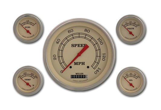 Classic Instruments VT54SLF Vintage Five Gauge Set w/ Stainless Steel