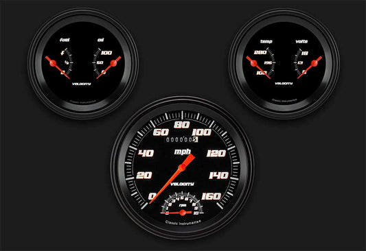 Classic Instruments VS61BBLF Velocity Black - 3 Gauge Set 4-5/8" Speedtachular & 2x 3-3/8" Duals