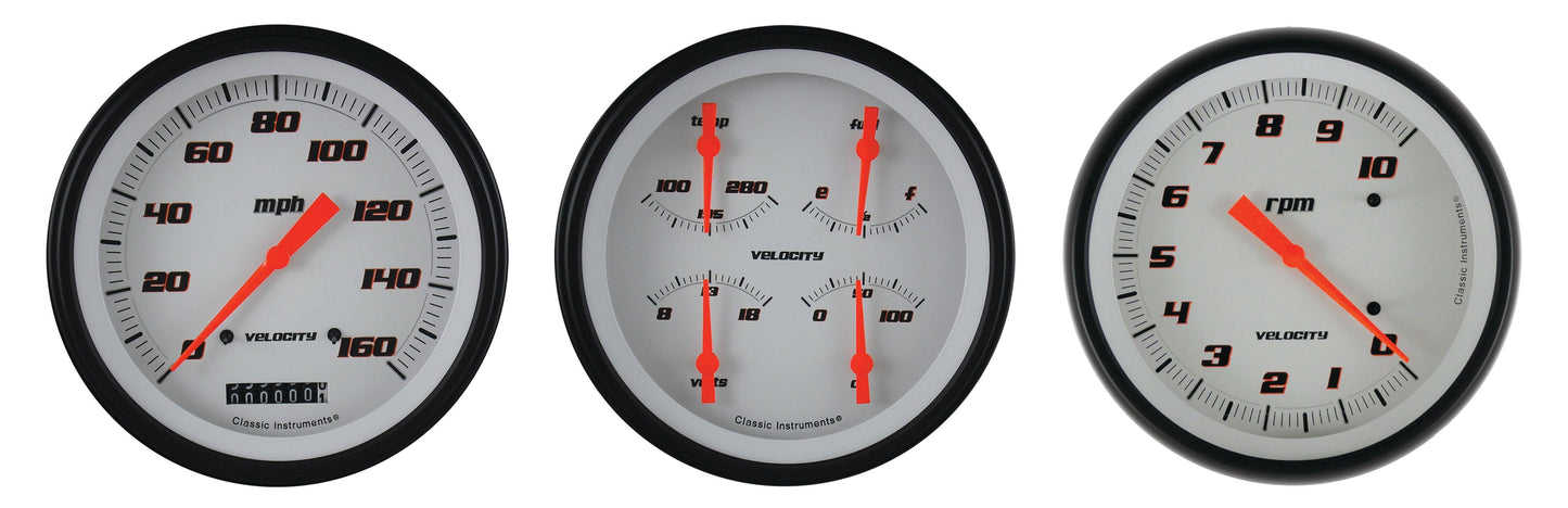 Classic Instruments VS53WBLF Velocity White w/ Black Bezel 4 - 5/8" Speedo & Tac