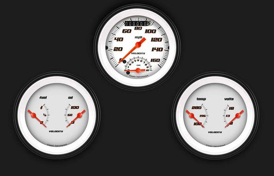 Classic Instruments VS34WBLF Velocity White w/ Black Bezel 3-3/8" Ultimate & 2