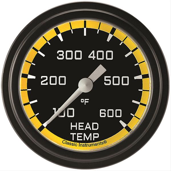 Classic Instruments AX397YBLF Autocross Yellow 2 5/8" Cylinder Head Temp. Gauge