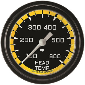 Classic Instruments AX397YBLF Autocross Yellow 2 5/8" Cylinder Head Temp. Gauge