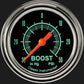 Boost gauge with red needle pointing to 0 on a black background