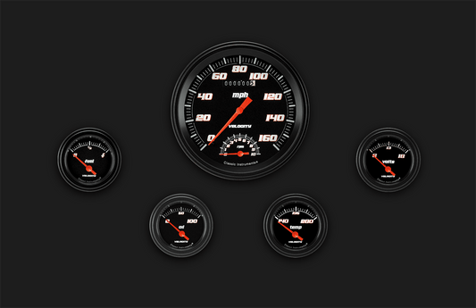 Classic Instruments VS65BBLF Velocity Black - 5 Gauge Set 4-5/8" Speedtachular & 2-1/8" Fuel, Oil, Temp, Volts