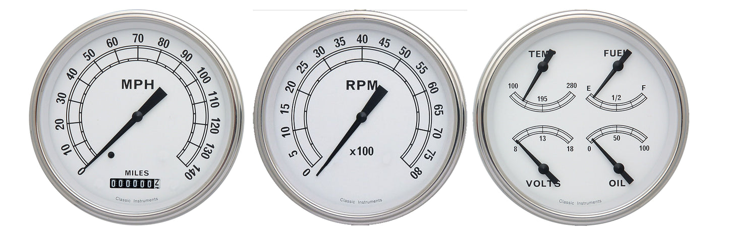 Classic Instruments CW53SLF Classic White 4 - 5/8" Speedo & Tach & Quad