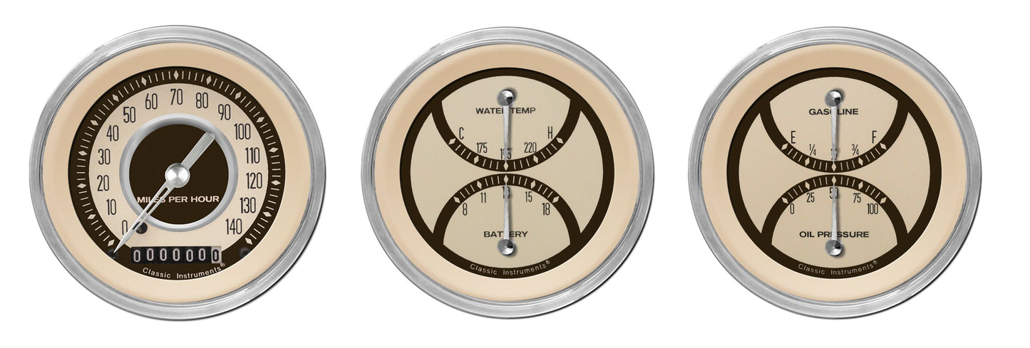 Classic Instruments NT04SHC Nostalgia VT - 3 Gauge Set 3-3/8" Speedo & 2x Dual