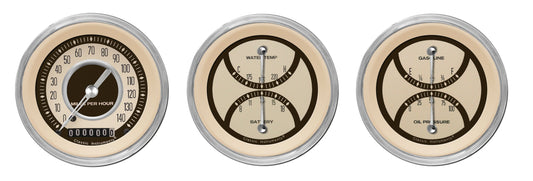 Classic Instruments NT04SHC Nostalgia VT - 3 Gauge Set 3-3/8" Speedo & 2x Dual