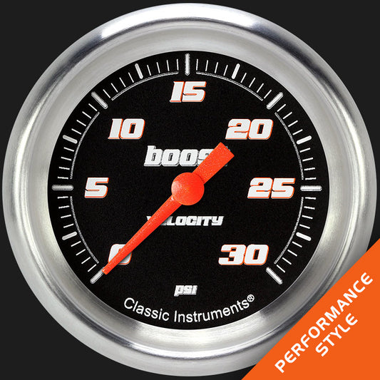 Classic Instruments VS342BAPF Velocity Black 2 5/8" Boost Gauge, 30 psi