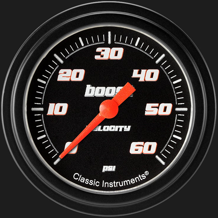 Classic Instruments VS343BBLF Velocity Black 2 5/8" Boost Gauge, 60 psi