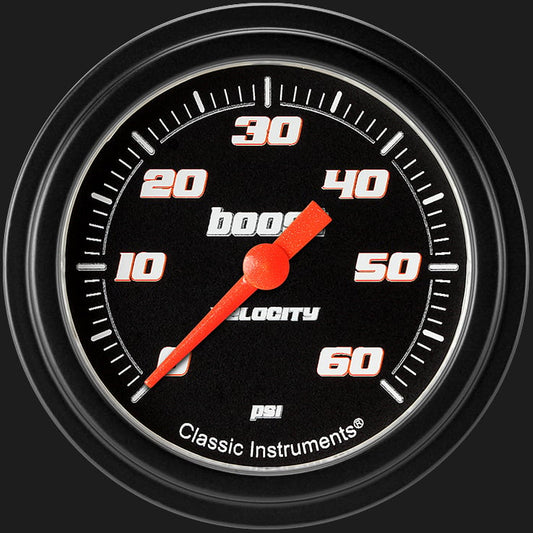 Classic Instruments VS343BBLF Velocity Black 2 5/8" Boost Gauge, 60 psi