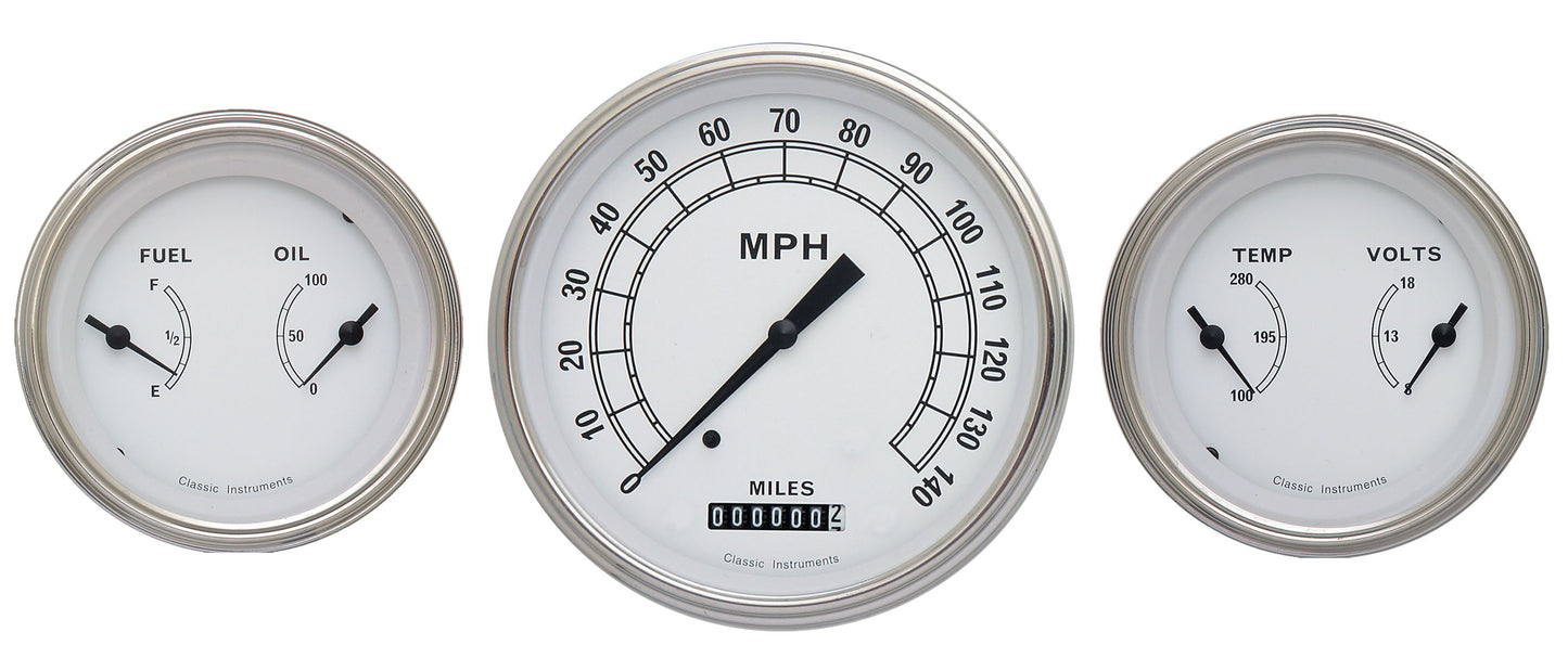 Classic Instruments CW64SLF Classic White - 3 Gauge Set 4-5/8" Speedo & 2x 3-3/8" Duals