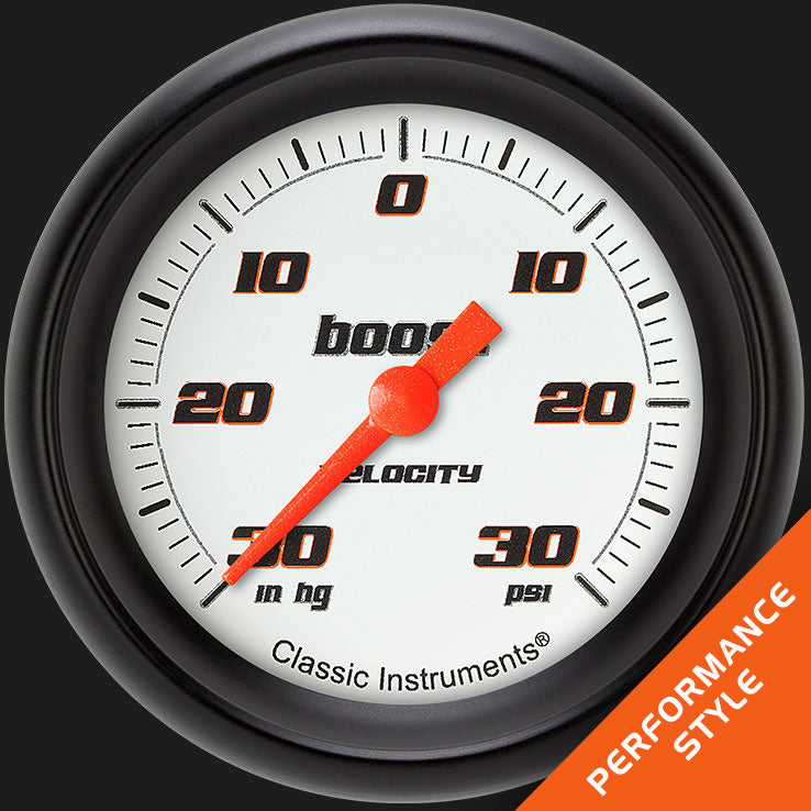 Classic Instruments VS341WBPF Velocity White 2 5/8" Boost/Vac Gauge