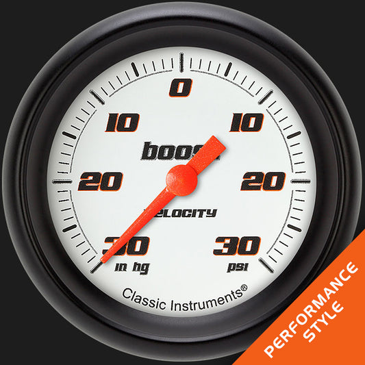 Classic Instruments VS341WBPF Velocity White 2 5/8" Boost/Vac Gauge