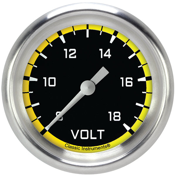 Classic Instruments AX330YAPF Autocross Yellow 2 5/8" Voltage Gauge