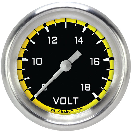Classic Instruments AX330YAPF Autocross Yellow 2 5/8" Voltage Gauge