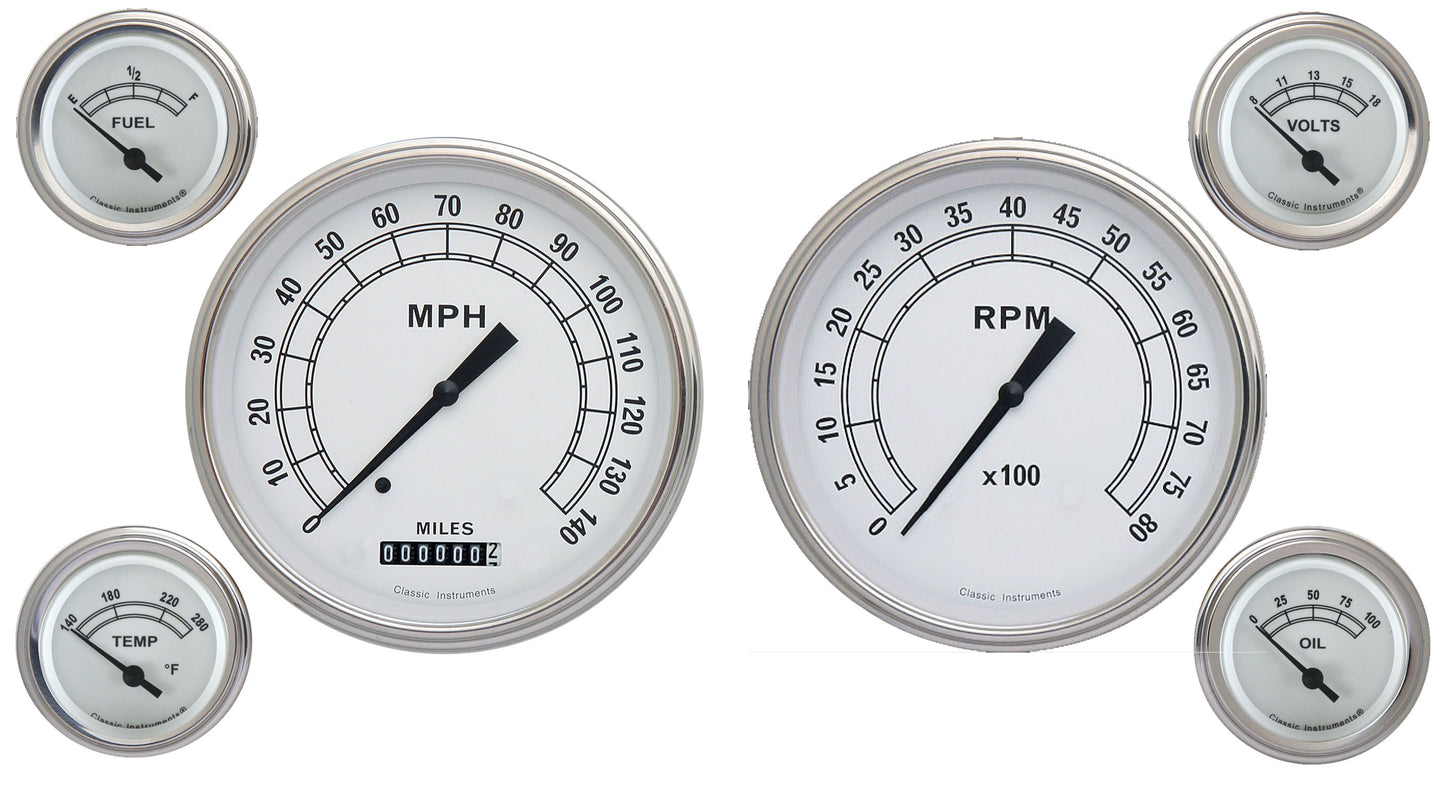 Classic Instruments CW51SLF Classic White 4 - 5/8" Speedo & Tach, 2-1/8" Fuel, O