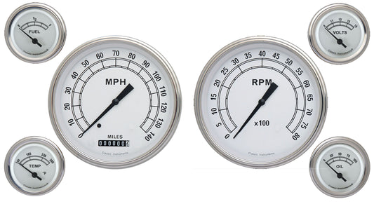 Classic Instruments CW51SLF Classic White 4 - 5/8" Speedo & Tach, 2-1/8" Fuel, O