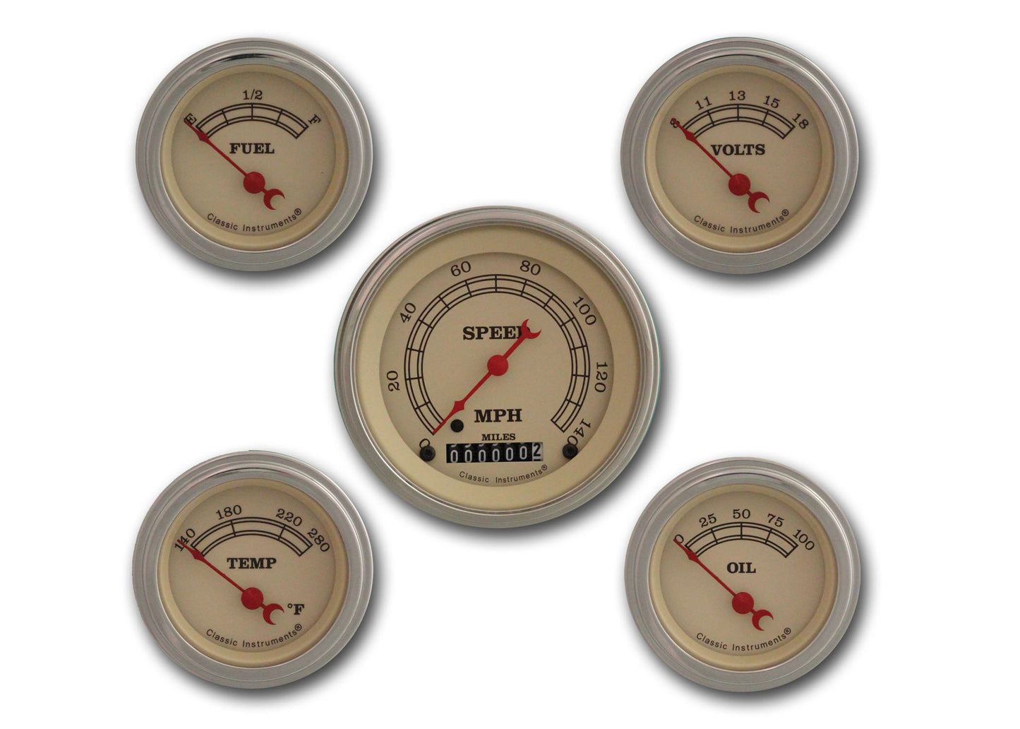 Classic Instruments VT00SLF Vintage - 5 Gauge Set 3-3/8" Speedo, 2-1/18" Fuel, Oil, Temp, Volts
