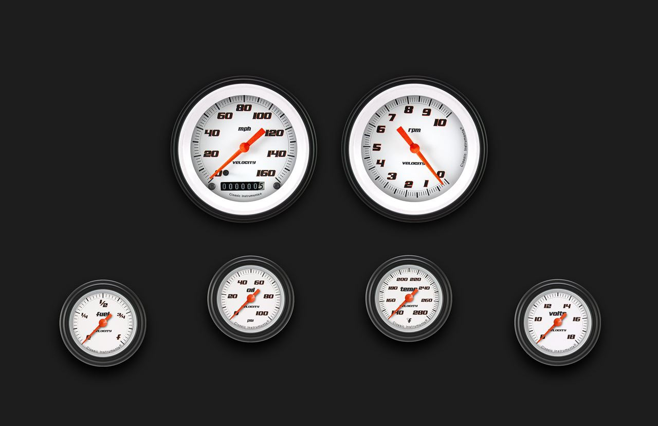 Classic Instruments VS101WBLF Velocity White Six Gauge Set 101
