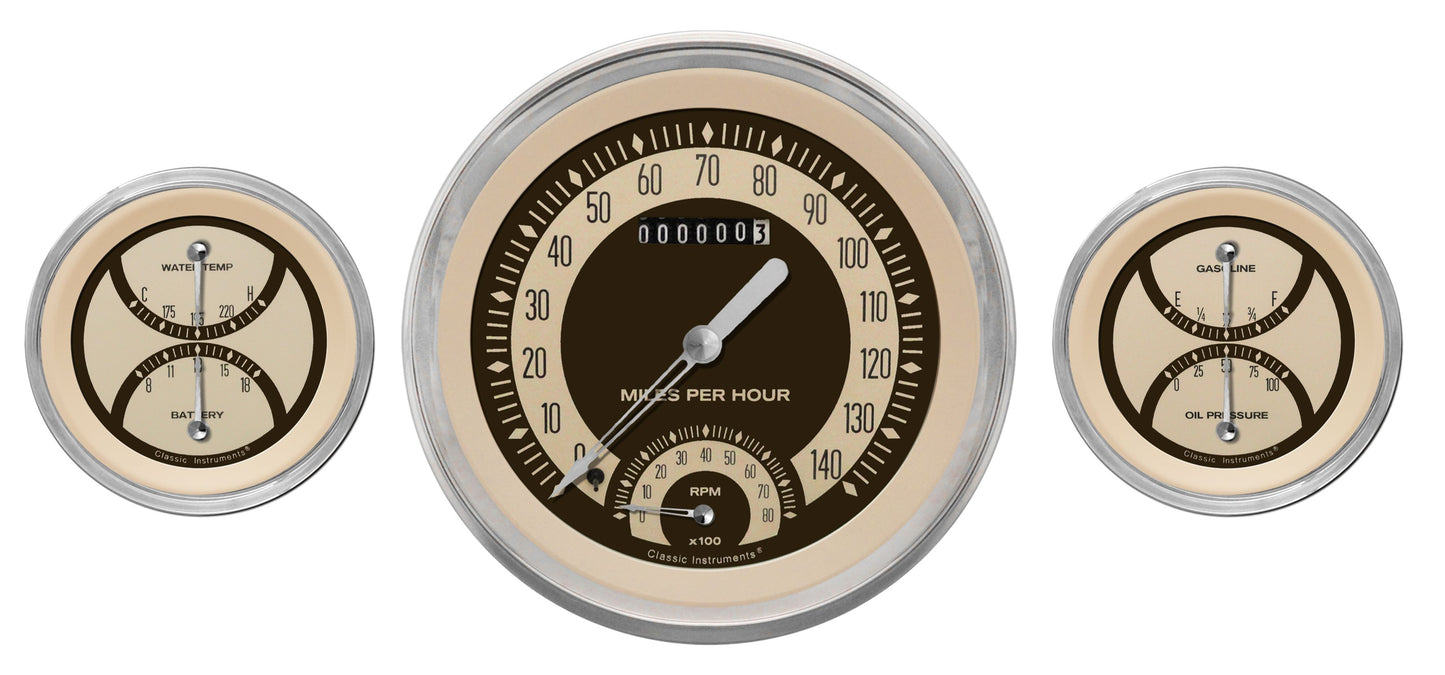 Classic Instruments NT61SLC Nostalgia VT - 3 Gauge Set 4-5/8" Speedtachular & 2x 3-3/8" Duals