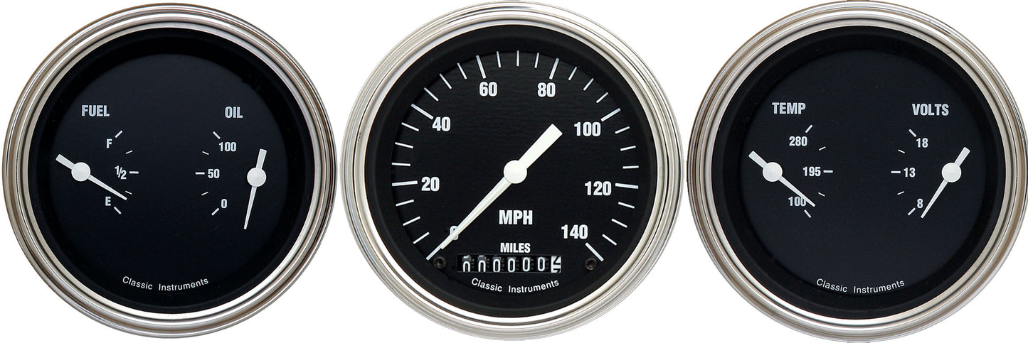 Classic Instruments HR04SLF Hot Rod - 3 Gauge Set 3-3/8" Speedo & 2x Dual