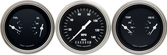 Classic Instruments HR04SLF Hot Rod - 3 Gauge Set 3-3/8" Speedo & 2x Dual