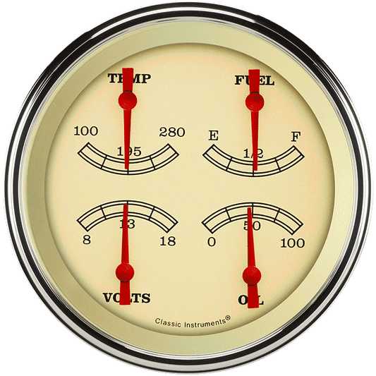 Classic Instruments VT78SLF Vintage 4 - 5/8" Quad Gauge Fuel 0 - 90 OHM
