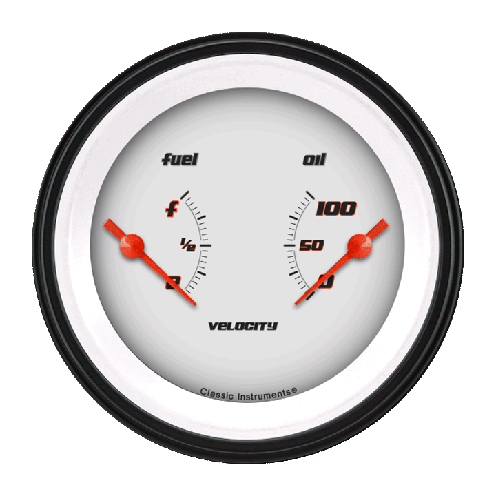 Classic Instruments VS72WBLF Velocity White - Dual Gauge Oil & Fuel (240-33 OHM)