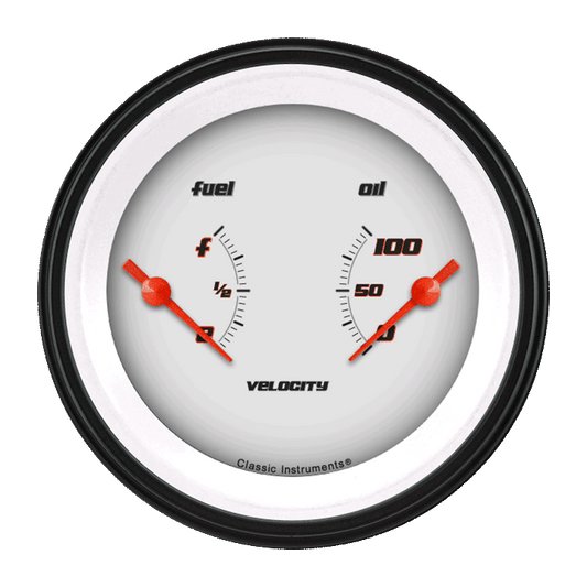 Classic Instruments VS72WBLF Velocity White - Dual Gauge Oil & Fuel (240-33 OHM)