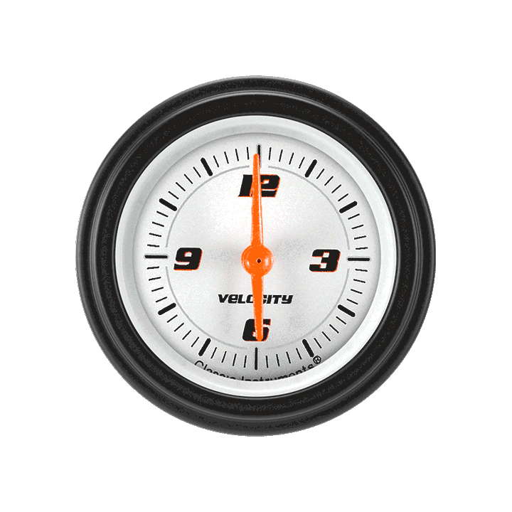 Classic Instruments VS90WBLF Velocity White - Clock Gauge 2-1/8"
