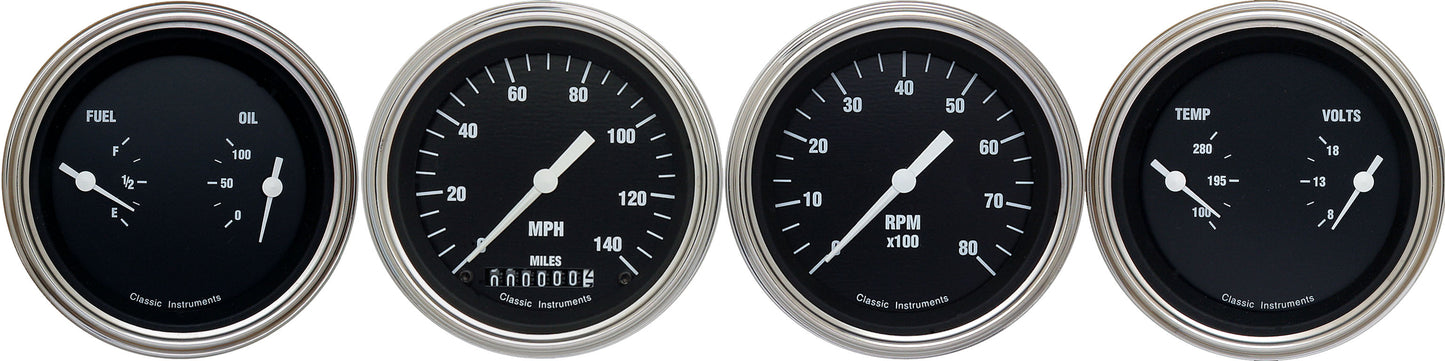 Classic Instruments HR05SLF Hot Rod - 4 Gauge Set 3-3/8" Speedo, Tacho & 2x Dual