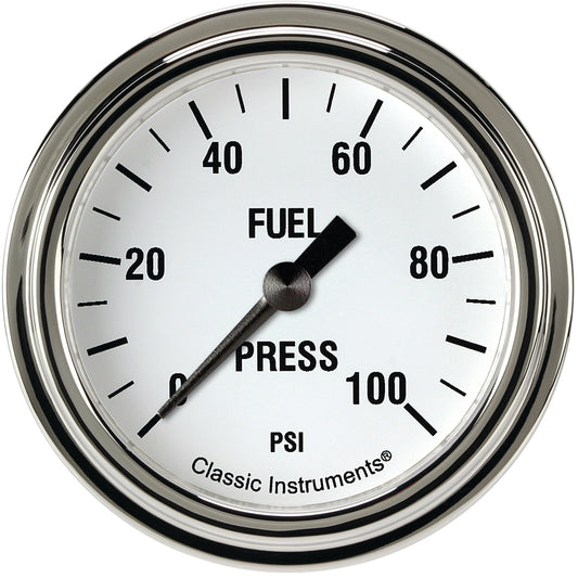 Classic Instruments WH346SLF White Hot 2 5/8" Fuel Pressure Gauge, 100 psi