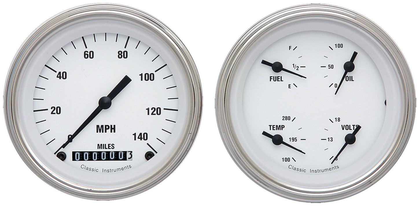 Classic Instruments WH02SLF White Hot - 2 Gauge Set 3-3/8" Speedo & 3-3/8" Quad