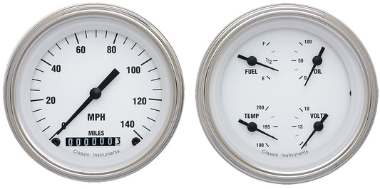 Classic Instruments WH02SLF White Hot - 2 Gauge Set 3-3/8" Speedo & 3-3/8" Quad
