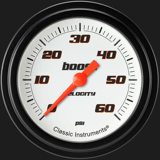 Classic Instruments VS343WBLF Velocity White 2 5/8" Boost Gauge, 60 psi