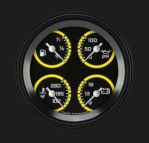 Classic Instruments AX73YBLF Autocross Yellow - Quad Gauge 3-3/8" (75-10 OHM)