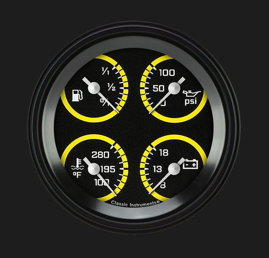 Classic Instruments AX73YBLF Autocross Yellow - Quad Gauge 3-3/8" (75-10 OHM)